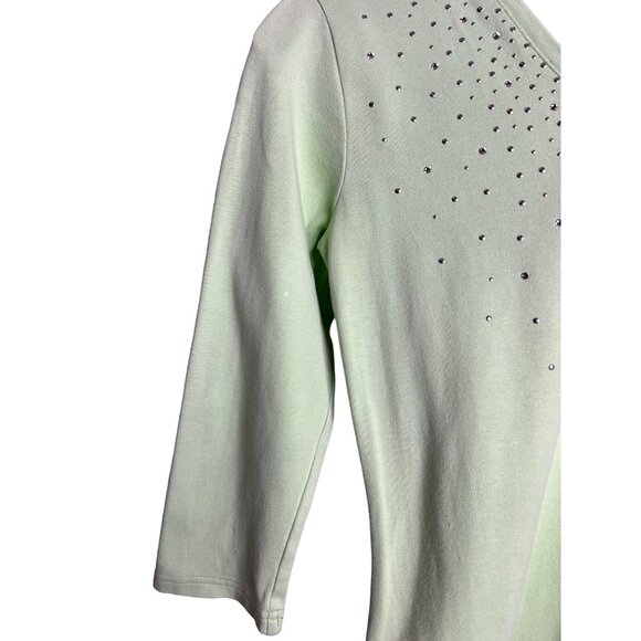 Christine Alexander Women's V-Neck Top W/Rhinestones Small Light Green 3/4 Sleev - Picture 4 of 9